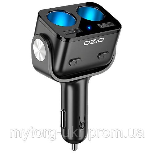 Розгалужувач у прикурювач OZIO на 2 гнізда + 2 USB порти  Чорний