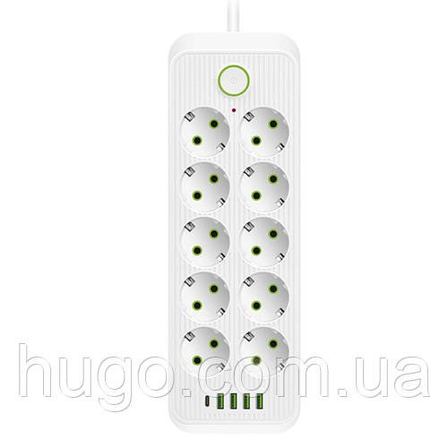 Мережевий фільтр 3м (10 розеток 220В + 4 USB + 1 Type-C) ТК-13, Білий / Подовжувач з вимикачем / Фільтр-подовжувач