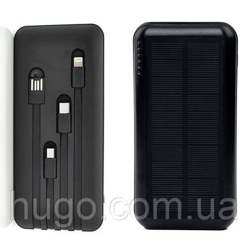 Сонячний повербанк 20000mAh з 4 адаптерами / Павербанк для телефону / Power Bank