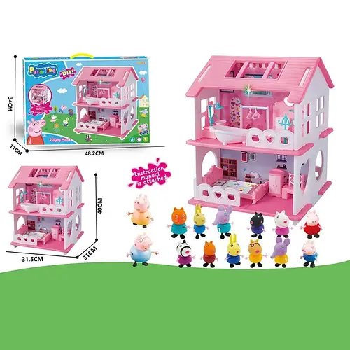 Будиночок ігровий Peppa Pig (розміри будиночка: 31,5х31х40 см, 2 поверхи, меблі, 14 фігурок героїв) YQ 774