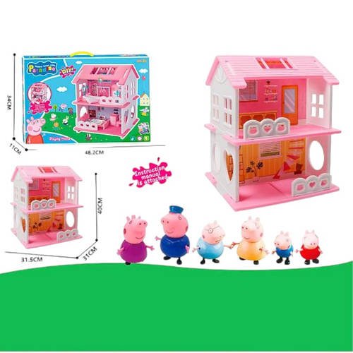 Будиночок ігровий Peppa Pig (розміри будиночка: 31,5х31х40 см, 2 поверхи, 6 фігурок героїв, у коробці) YQ 772