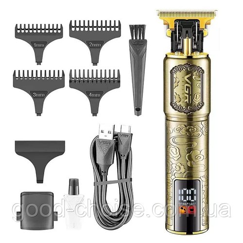 Акумуляторна машинка для стрижки від USB + 4 насадки, VGR V-073 / Бездротовий чоловічий тример для стрижки