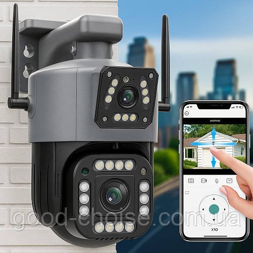 Вулична 4G камера відеоспостереження 8Мп, Qettopo V380 / Камера з подвійним об'єктивом / Поворотна IP камера спостереження