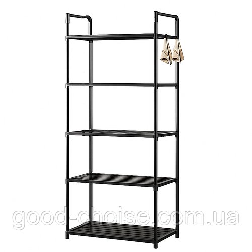 Стелаж етажерка з 5 полицями (147х50.5x27) XL-1330, Чорна / Підлогова етажерка у ванну / Стелаж на кухню