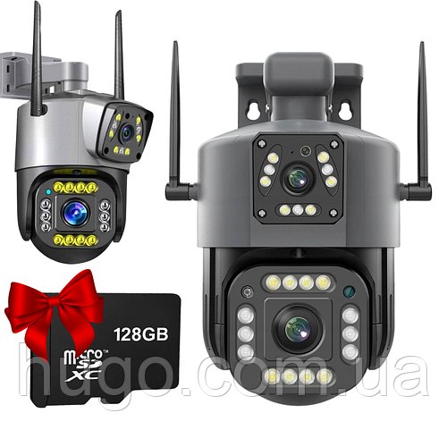 Вулична IP камера 8Мп, Qettopo V380 + Карта пам'яті 128GB / Поворотна WiFi камера спостереження