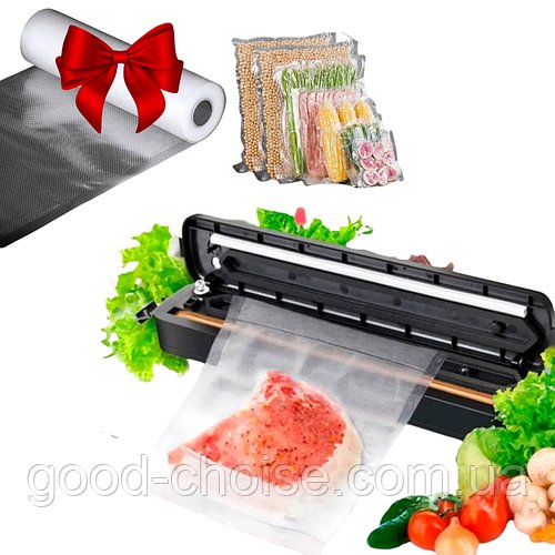 Вакууматор для продуктів + Вакуумні пакети для їжі 5 м х 28 см / Пакувальник вакуумний для їжі