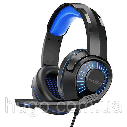 Дротові навушники з мікрофоном IMS-E1009, сині / Ігрові навушники з RGB підсвічуванням / Навушники для ПК