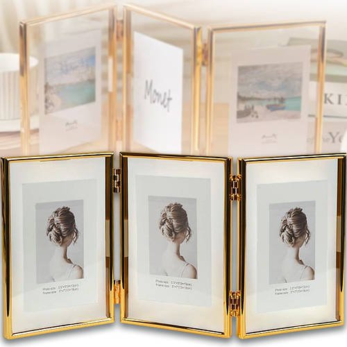 Металева потрійна фоторамка 13x18 см для інтер'єру та спогадів 12001T7G Золотистий