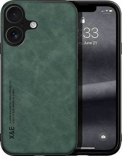 Шкіряний чохол XnE для iPhone 16 з металевою вставкою Green