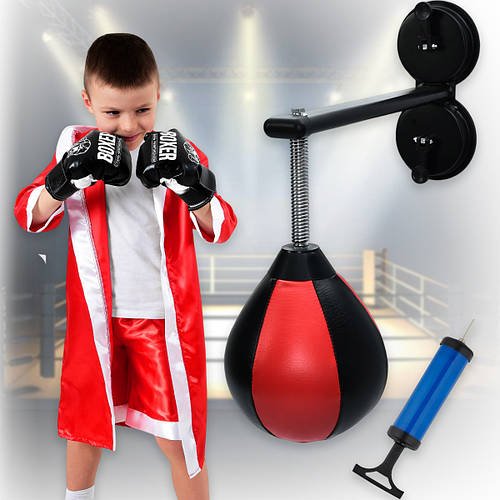 Боксерська груша з кріпленням на стіну та насосом MS 4683-2 Чорно-червоний Боксерський набір