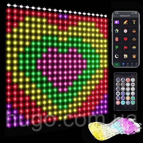 Розумна гірлянда-штора від USB, 3x3м, 400 LED, з пультом, Різнокольорова / Новорічна гірлянда на вікно