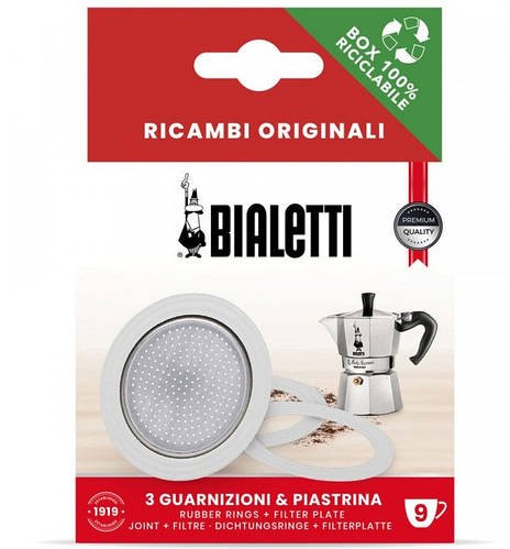 Комплект прокладок для Bialetti 9 cup, 3 ущільнювачі + фільтр Guarnizione