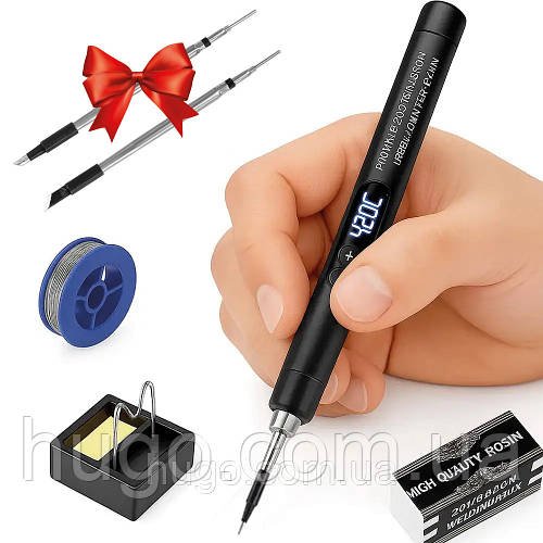 Портативний паяльник 450°, USB, C200S G + Жало для паяльника 2шт / Акумуляторний паяльник
