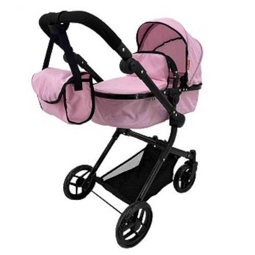 Коляска для ляльок 2 в 1 Carrello Alfa з сумкою 9707 PINK Рожево-чорна