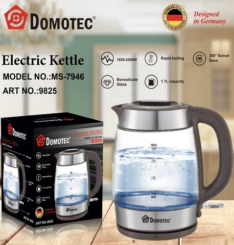 Електрочайник скляний Domotec MS-7946, 1,7 л, 2200 Вт, підсвічування, автоматичне вимкнення, стильний дизайн