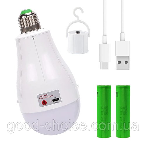 Світлодіодна LED лампочка 18W, з акумулятором 18650*2, FA-3920 Pro, E27 / Лампочка для кемпінгу з гачком