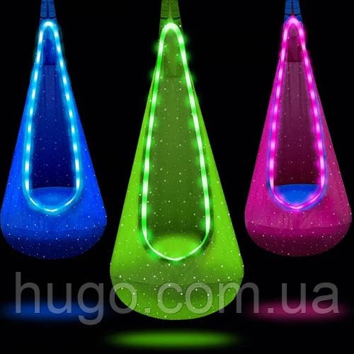 Підвісне крісло кокон з LED підсвічуванням, колір рандом / Крісло-гойдалка / Дитяче підвісне крісло-груша