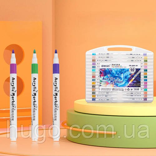 Акрилові маркери Acril-60 в кейсі, 60 кольорів / Набір маркерів / Акрилові фломастери для малювання