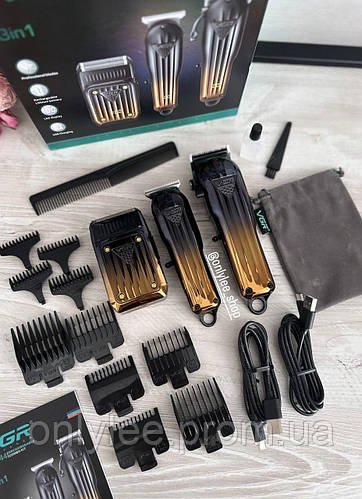 Професійний набір 3в1 для стриження VGR V-644, Машинка для стриження, тример і шейвер для бороди та вусів