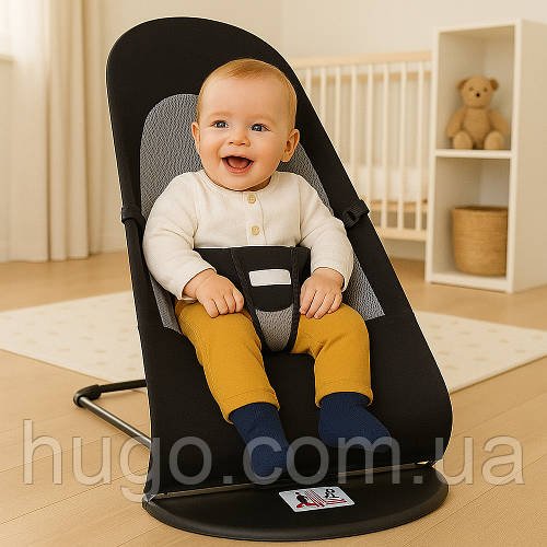 Дитячий шезлонг качалка до 13кг, 78×42×39см, Чорний / Дитяче крісло качалка / Шезлонг для немовлят