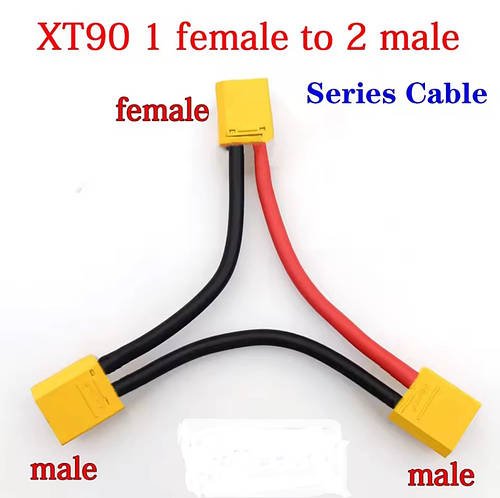 Кабельна перемичка для LiPо АКБ XT90-Female на 2 * XT90-Male, провід 12AWG, довжина 150 мм кожен
