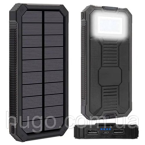 Повербанк із сонячною панеллю (2×USB) 10000mah / Павербанк / Power Bank / Портативний сонячний акумулятор