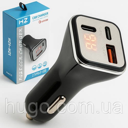 Автомобільний зарядний пристрій HZ HC13 з двома роз'ємами Type-C та USB / АЗУ-адаптер / Заряджання від прикурювача