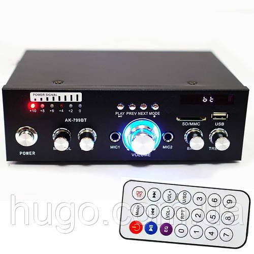 Підсилювач звуку з MP3, FM та Bluetooth, AMP 799 BT / Музичний підсилювач звуку / Аудіо підсилювач