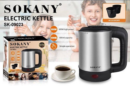 Електричний чайник Sokany SK-09023 600Вт 0.6 л з індикатором, автовідключенням, 360° база