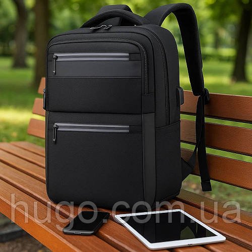 Рюкзак для ноутбука 16", 42x28x16 см, з USB, BAG BG-40, Чорний / Міський рюкзак / Чоловічий рюкзак для студента