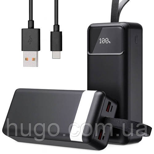 Повербанк з ліхтариком 30000мАч (2хUSB + Type-C + Micro-USB) ACL PW-88, Чорний / Павербанк / Powerbank / УМБ