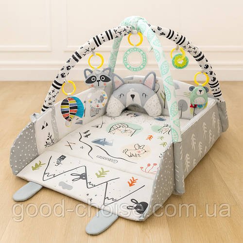 Дитячий килимок 3в1 (110х100х53см) + 6 іграшок та 18 куль, Ricokids Rabbit / Килимок для розвитку дітей