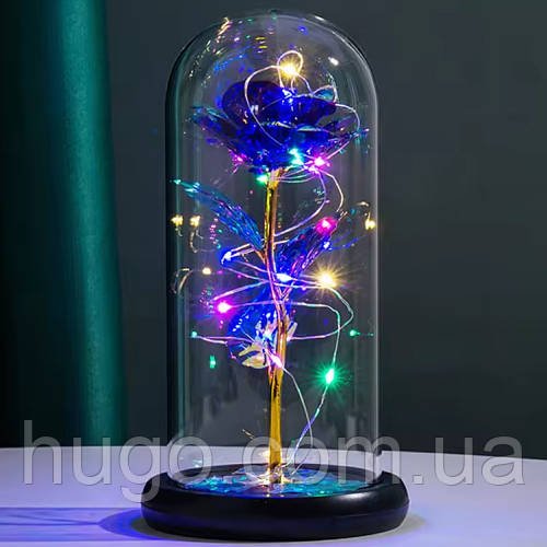 Троянда в колбі з LED підсвічуванням на батарейках, 15х8.5 см, Синій / Вічна троянда / Квітка в колбі