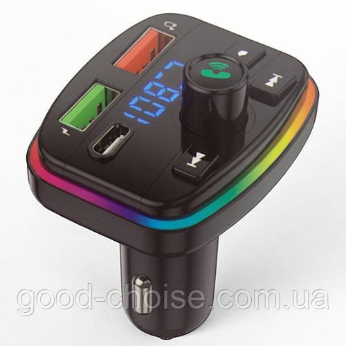 Автомобільний FM-трансмітер PERVOI CTC-731 (2xUSB, Type-C) / FM модулятор в авто / Заряджання від прикурювача