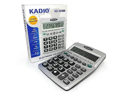 Калькулятор настільний CAL-1048, 12 розрядів, живлення 1xAA, великі клавіші, сірий корпус