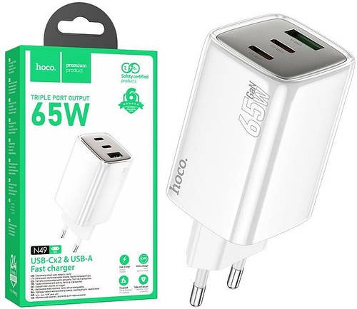 Зарядний пристрій Hoco N49 65W (PD/QC) порти USB + 2 TypeC White