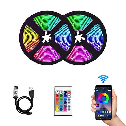 Світлодіодна LED стрічка RGB 10 метрів з керуванням через телефон та пультом