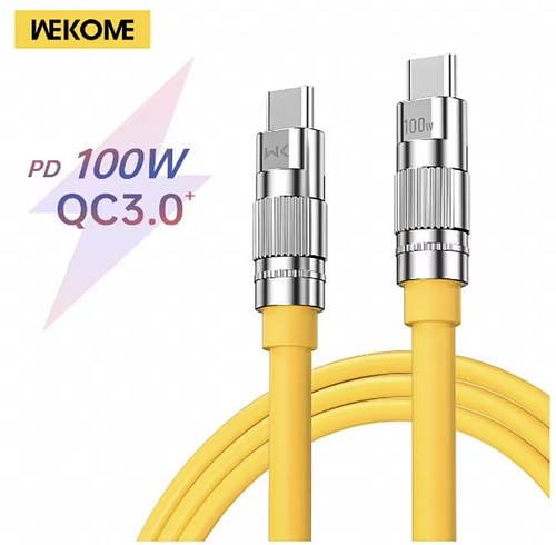 Кабель WEKOME WDC-188 PD3.0, QC4.0 у силіконовій ізоляції USB Type-C to Type-C 100W (1.0 m), Yellow