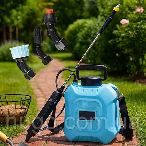 Акумуляторний обприскувач + 3 насадки, 5 л, з USB зарядкою / Обприскувач для саду / Обприскувач садовий