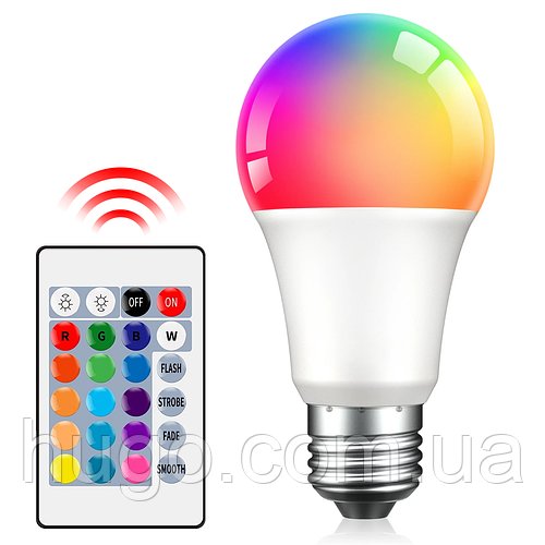 Світлодіодна RGB лампа E27 з пультом ДУ / LED лампочка / Розумна лампа світлодіодна / Лед лампа
