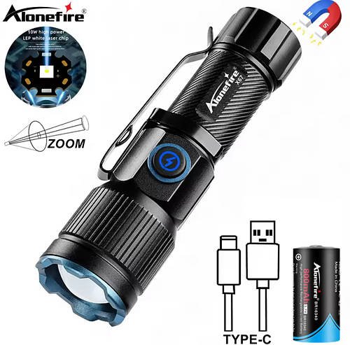 . Ліхтар - mini Alonefire X77 Zoom, акумулятор 800 мАг, 1200 люмен, дальність 80 м, USB Type-C