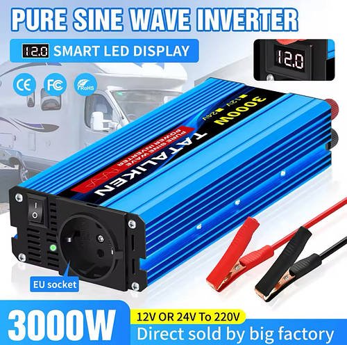 Інвертор перетворювач напруги 12/220 V Tataliken 3000/1200 W, чистий синус