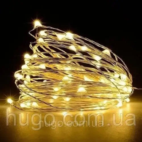 Гірлянда роса на батарейках та від USB, 5м, 50Led, Xmas, Теплий білий / Світлодіодна LED гірлянда