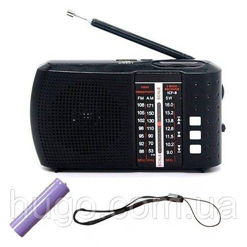 Акумуляторний FM радіоприймач / M/SW, USB/TF, 1х18650, Golon ICF-8BT, Чорний / Портативний радіоприймач / ФМ радіоприймач