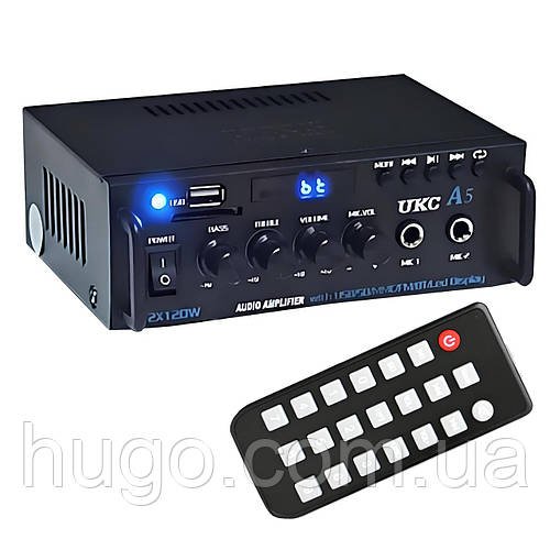 Потужний підсилювач звуку 240W з Bluetooth, караоке та USB / D/FM/MP3, UKC A5 / Музичний підсилювач звуку для колонок