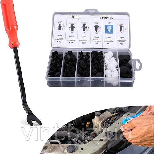 Набір автокліпс 100 шт - кріплення для бамперів, дверей та обшивки.