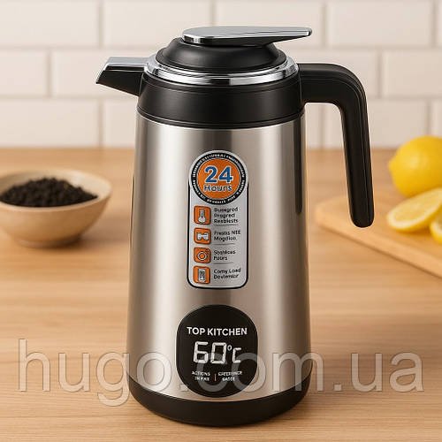 Електричний термос-чайник 3л, 2200Вт + база, Top Kitchen TK 00226, Сріблястий / Термочайник / Чайник термос / Термопот