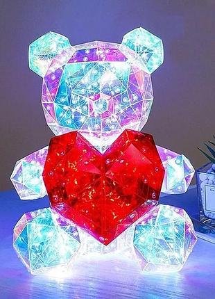Нічник 3D "Ведмедик із серцем" 30 × 24 см Нічник кришталевий ведмедик LED світильник 3D ведмідь Лучшая цена