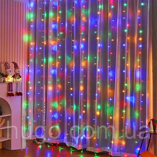 Мультикольорова гірлянда-штора 3х2м з 240 LED / Світлодіодна гірлянда на вікно