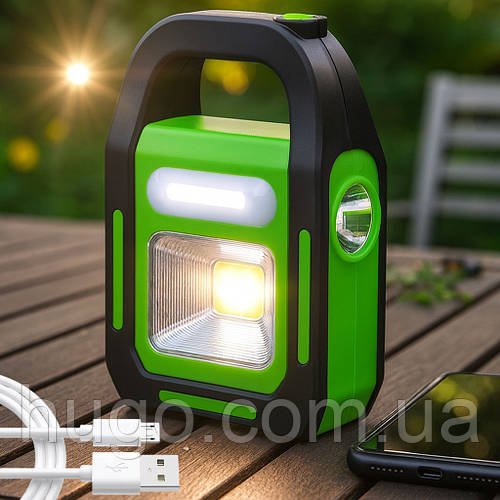 Ліхтар акумуляторний COB + LED на сонячній батареї HB-9708, Зелений / Кемпінговий ліхтар ручний / Світлодіодний ліхтар-прожектор